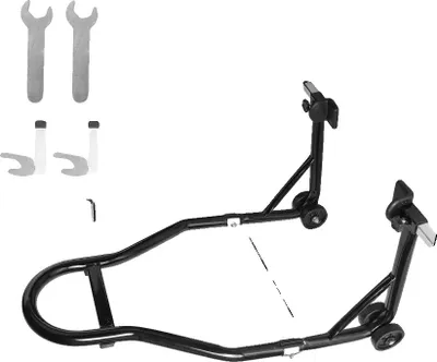 Obrázek produktu pro Stojan na motocykl, robustní železná konstrukce, výškově nastavitelný, černý