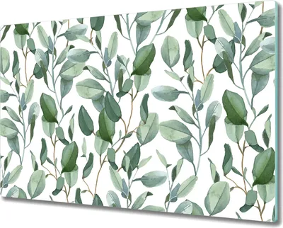 Produktbild von Glas-Herdabdeckplatte Glaskeramikkochfeld-Abdeckung Spritzschutz - 80x52 cm - Eukalyptus Blätter
