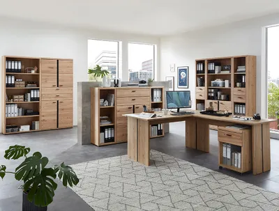 Produktbild von Büromöbel Set 10-teilig SARINA-36 mit Winkelschreibtisch in Altesche teilmassiv