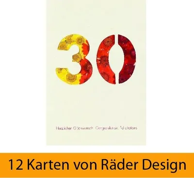 Produktbild von Blumenzahlenkarte "30 - Herzlichen Glückwunsch" 12er Set