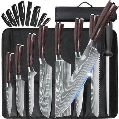 Produktbild von Professionelles Küchenmesser-Set mit ergonomischen Griffen und Tragetasche