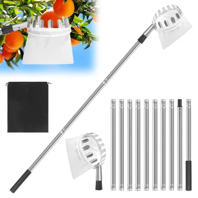 Imagen del producto de Solidchoice - Recolector de frutas con mango telescópico de 4 metros - Recolector de manzanas - Recolector de cerezas - Duradero - Fácil de montar - Acero inoxidable - Herramienta para la cosecha