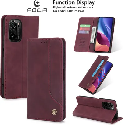 Produktbild von Redmi K40 Hülle, LaimTop Retro Kunstledertasche Schutzhülle mit Kartenfach Standfunktion für Xiaomi Redmi K40 / K40 Pro / K40 Pro+ Rot