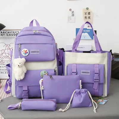 Obrázek produktu pro 5 ks batohů pro studenty spojka teenager bum bag velká kapacita školní tašky chlapci dívky kabelka tužky tašky, dívky, fialová