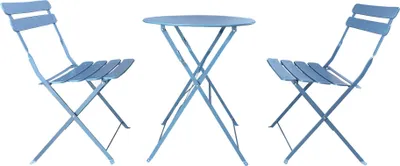 Image de Rebecca Mobili Ensemble table et chaises de balcon, acier, bleu clair, 2 places assises