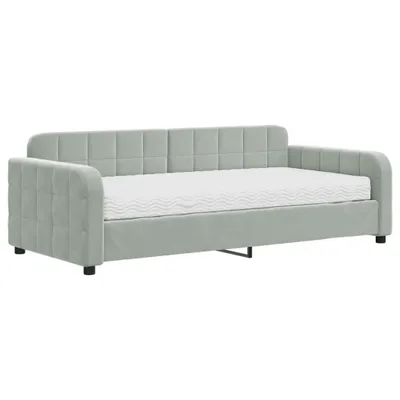 Zdjęcie produktu dla vidaXL Łóżko dzienne z materacem jasnoszare 90x190 cm aksamitne