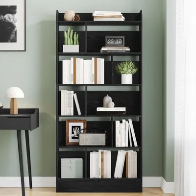 Obrázek produktu pro Regál s 6 policemi, rozměry 24 x 80 x 170 cm, černý | Knihovna, regál na knihy, úložný regál