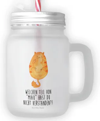 Produktbild von Mr. & Mrs. Panda Glas Katze Mittelfinger - Transparent - Geschenk, Kater, Cat, mit deckel, Becher Strohhalm, Henkelglas Trinkhalm, Cocktailglas, Cats, Mietze, Katzen