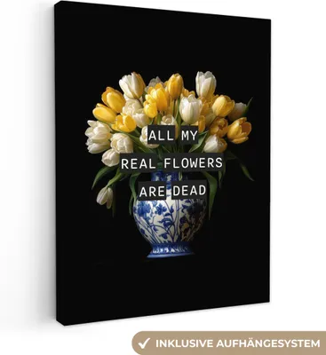 Produktbild von Leinwand Bilder 30x40 cm - Blumen - Tulpen - Gelb - Zitat, Wandbilder, Wanddeko Wohnzimmer, Bild