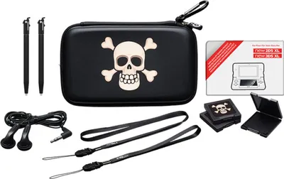 Produktbild von BigBen Pack Essential XL - Pirate - new 2DS XL/new 3DS XL (Tasche, 3 Spieleleerhüllen,  2 Ersatzstifte, Stereo-Ohrhörer, Bildschirmschutzfolien und je 1 Trageriemen für Handgelenk und Hals)