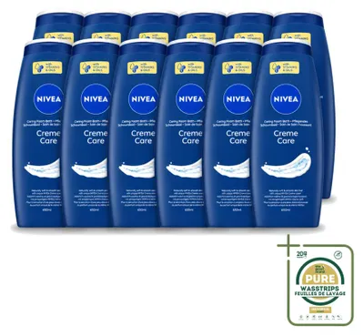 Zdjęcie produktu dla 12 sztuk żelu pod prysznic Nivea Creme Care, pojemność 650 ml, zestaw ekonomiczny