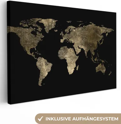 Obrázok produktu pre MuchoWow® - Plátno - Mapa sveta - Zlatá - Čierna - Zem -  nástenná maľba, nástenné dekorácie obrazy obývacia izba, 120x80cm