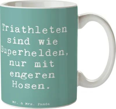 Produktbild von Mr. & Mrs. Panda Kaffeetasse Spruch Triathlon Superheld - Meeresbrise - Geschenk, Tasse, Durchhaltevermögen, Teamsport, Sportler Geschenke, Kaffeebecher, Motivtasse