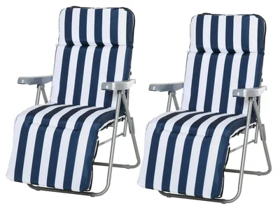 Produktbild von 2 x Klappstš¹hle Gartenstuhl Sonnenliege Armlehne klappbar 5 Positionen Auflage Blau 60 x 75 x 102 cm