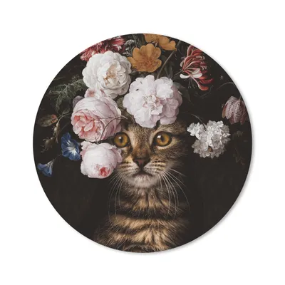 Produktbild von MuchoWow® Mauspad Mousepad Katze - Blumen - Haustier 40x40 cm - Mousepads - Maus Mat - Pad - Mausunterlage - Schreibtisch Accessoires