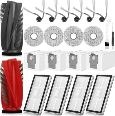Produktbild von 22 Stück Zubehör für Roborock Saros 10R/ G20S Ultra Saugroboter, Ersatzteile für 1 Paar Hauptbürste, 6 Seitenbürsten, 4 HEPA Filter, 4 Wischtücher, 4 Staubbeutel, 1 Reinigungsbürste, 1 Schraubendreher