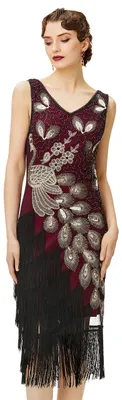 Produktbild von Babeyond 1920er Jahre Vintage Pfauenkleid Gatsby mit Fransen Kleid zum Flapperkl