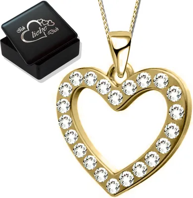Produktbild von Halskette  42cm Damen 925 Sterling Silber  vergoldet Frauen Herz Kette Anhänger  mit SWAROVSKI® Steine A136+V8+42