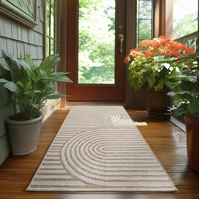 Image de Ayyildiz | Tapis d'extérieur Desert Géométrie - 80 cm x 250 cm - Beige - Résistant et Élégant