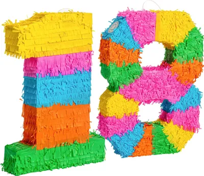 Produktbild von Fax Potato 2-teiliges Pinata- und Augenbinde-Set zum 18. Geburtstag – Mehrfarbig