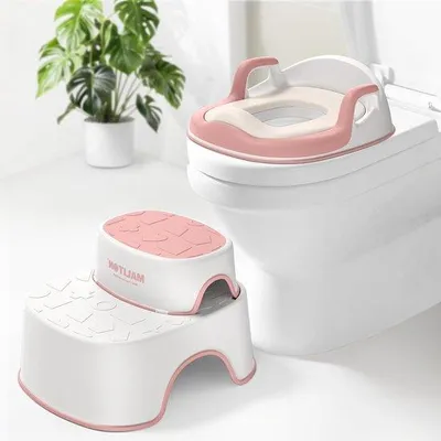 Produktbild von Kindersitz für die Toilette – Töpfchentraining – Fördert die Selbstständigkeit – Mit Trittstufe – 33 x 36 cm – Rosa