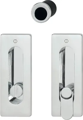 Produktbild von HOPPE Schiebetürmuschel Set M464 - ohne Schloss, eckige Rosette WC, verchromt PVD | Muschelgriffe