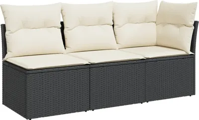 Produktbild von vidaXL Gartensofa mit Kissen 3-Sitzer Schwarz Poly Rattan