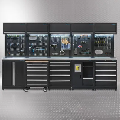 Productafbeelding van Werkplaatsinrichting PREMIUM met RVS werkblad 340 cm breed