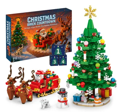 Adventskalender Weihnachtsbaum + Hirsch, 2026, Kunststoff, Rot