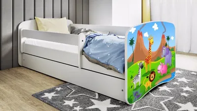 Obrázek produktu pro Dětská postel pro mládež Safari 70x140, 80x160, 80x180 cm - kompletní sada s matrací, zásuvkou a ochranou proti pádu