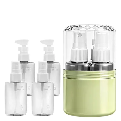 Produktbild von 4-in-1 Reise-Flaschenset 50 ml, nachfüllbare Reisebehälter mit auslaufsicherem Verschluss, mit Etiketten, für Shampoo, Lotion, Conditioner und Creme