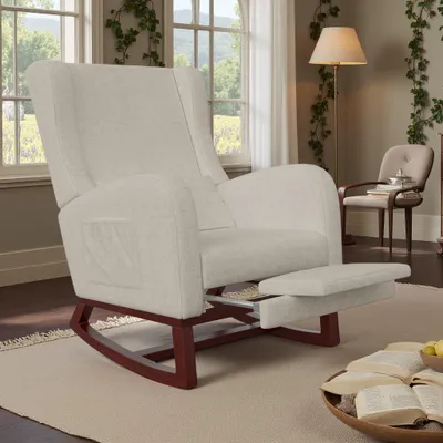Immagine prodotto di Sedia a dondolo ProximaX, poltrona moderna con schienale alto, morbida poltrona relax e poltrona per allattamento per soggiorno, camera da letto, stanza dei bambini e sala lettura, sedia a dondolo per interni (beige)