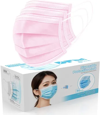Produktbild von SAMTOBELY 50 Stück Mundschutz 3-lagig , MNS Atemschutz Einweg Maske Hygieneschutz 18x9 cm Rosa Menge: 50Stück / BOX