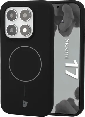 Produktbild von Silikon Handyhülle mit Magnetring für Xiaomi 17, Bizon Soft Case Magnetic, Schwarz