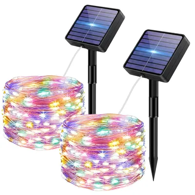 Solar-Lichterkette 2er-Set, 50 LEDs, wetterfest, wasserdicht, Kunststoff