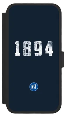 Produktbild von NIVOCASE Klapphülle für Apple iPhone 16 Pro  Handyhülle aus Kunst Leder NIVOflip schwarz Bundesliga KSC Karlsruher SC