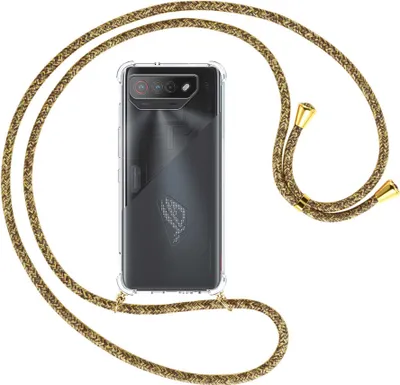 Produktbild von Handykette Backcover-Schutzhülle mit Band (Metall goldfarben) für Asus ROG Phone 7 (6.78'') - braun+beige