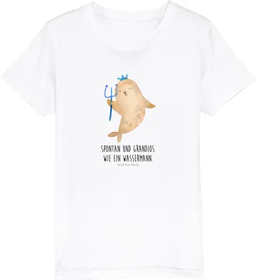 Produktbild von Mr. & Mrs. Panda Kleinkinder T-Shirt Sternzeichen Wassermann 12-14 Jahre (152/164) - Weiß - Geschenk, Nix, Kindershirt, Kurzarm Kinder, Kinder-T-Shirt, Meer, Teenager