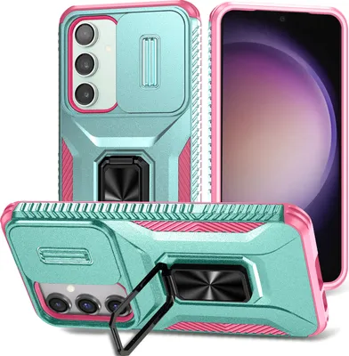 Produktbild von Handyhülle für Samsung Galaxy S23 FE Dual Layer Hülle mit Schiebe Kamera Schutz und Ringhalter Ständer Türkis