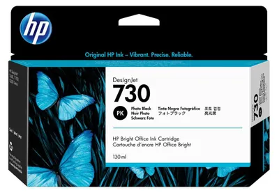 Produktbild von HP 730 DesignJet Druckerpatrone Fotoschwarz 130 ml, HP DesignJet T1700 Druckerserie, Thermal Inkjet, Schwarz, Business, Singapur, 202 mm