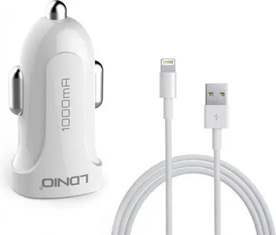 Immagine prodotto di Caricabatteria da auto USB LDNIO con cavo Lightning, bianco