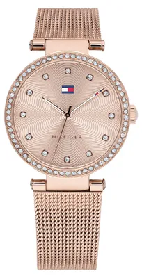 Productafbeelding van Tommy Hilfiger dameshorloge met quartz uurwerk, met rosékleurige roestvrijstalen meshband