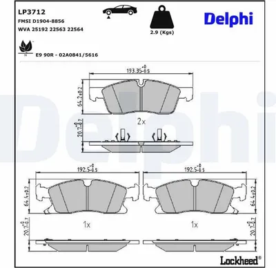 Produktbild von DELPHI Bremsbeläge Satz Vorne Bremsklötze für JEEP GRAND CHEROKEE IV (WK, WK2) LP3712