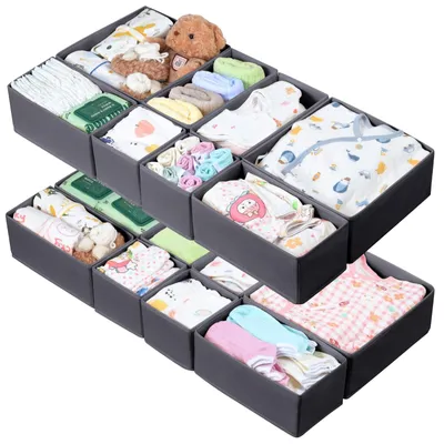 Productafbeelding van Lade organizer Commode organizer - Set van 16 stuks - Opvouwbaar en wasbaar - Grijs