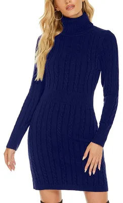 Productafbeelding van Dames Gebreide Jurk met Lange Mouwen en Turtleneck in Blauw