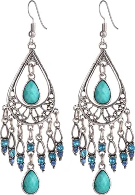 Produktbild von Böhmische Frauen Wassertropfen Strass Quaste baumeln Haken Ohrringe Schmuck Geschenk-Grün