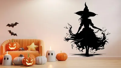 Hexensilhouette mit Flammen – Decords Wandtattoo, Produktansicht 1