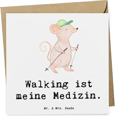 Produktbild von Mr. & Mrs. Panda Glückwunschkarte Maus Walking - Weiß - Geschenk, faltkarte, Grußkarte, Klappkarte, doppelkarte, Schnelles Gehen, anlasskarte, Spazieren, Walken