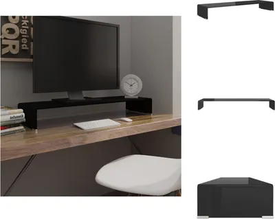 Image de vidaXL Table TV/rehausse d'écran verre noir 100x30x13 cm - Meuble TV