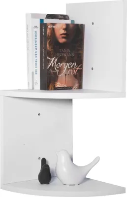 Produktbild von Happyment Schwebende – 2 Lagen – Wandregal 3er Set – MDF – Weiß – Wandmontage – Fotoplanke – Modern